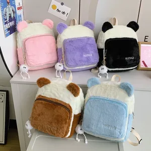 Cute fuzzy plush backpacks with animal ears in various colors for women and teens