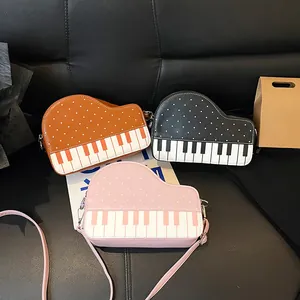 Stijlvolle piano-vormige crossbodytas voor dames in bruin, zwart en roze PU-leer