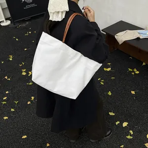 Bolso De Lona De Gran Capacidad Para Mujer Bolso De Mano Minimalista De Color Sólido Con Asas De Cuero Sintético Bolso De Hombro
