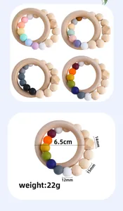 Detaillierte Größenangaben für Baby-Beißring aus Buchenholz und Silikon-Macaron