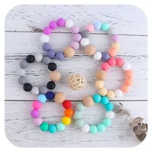 Bracciale Massaggiagengive per Neonati in Silicone E Legno di Faggio Senza BPA Perline Lenitive Giocattolo Sensoriale per Bambini
