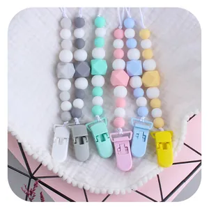 Silicone baby pacifier clips set with colorful beads and durable plastic clasps