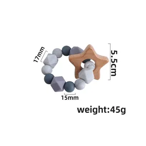 DIY beech wood star and marble silicone bead baby teether ring with 45g weight