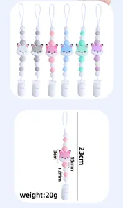 Detailed size specifications for silicone baby pacifier clip with cartoon fox and beads