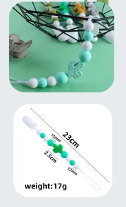 Détail de l'attache-tétine en silicone cactus avec dimensions et perles vert forêt