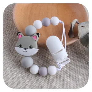 Baby Silicone Pacifier Clip Cartoon Fox Cat Teether Beads Anti Drop Chain Leash For Newborn Infant Toddler Baby Care Accessories