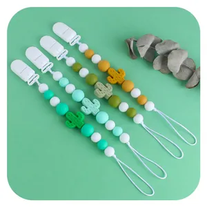 Attache-Sucette en Silicone Cactus Perles de Dentition Bébé Chaîne de Sucette Anti-Perte Sans BPA Sangle de Tétine