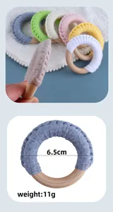 Detailed view of handmade cotton woven teething rings with dimensions 6.5cm and 11g weight