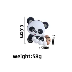 Anneau de dentition panda en silicone avec bracelet en perles de bois pour nourrisson