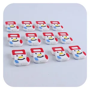 Set of 12 Christmas stocking silicone beads with snowman faces for DIY baby pacifier chains
