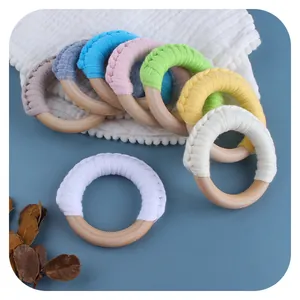 Handmade Cotton Braided Baby Wooden Teething Ring Natural Wood Grasping Toy Sensory Molar Toy For Infant Toddler Nursery Gifts