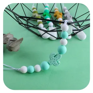 Attache-tétine en silicone avec motif cactus et perles colorées pour nourrissons