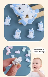 Detail of colorful unicorn silicone teething beads for DIY baby pacifier clips