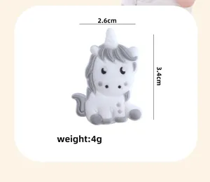 Close-up of unicorn silicone bead for DIY pacifier clips with dimensions and weight