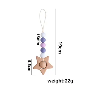 Creative beech wood star pendant with colorful silicone beads for strollers and bags