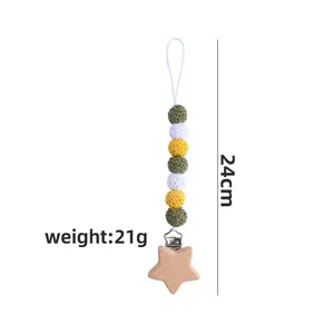 DIY beechwood star pacifier clip with colorful crochet beads for infants, 24cm long