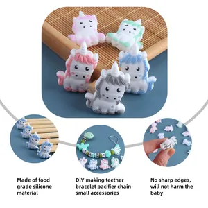 DIY silicone unicorn beads for baby pacifier clips and teething bracelets in pastel colors