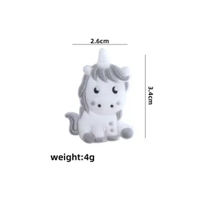 Cartoon unicorn silicone bead for DIY pacifier chains with dimensions 2.6cm by 3.4cm