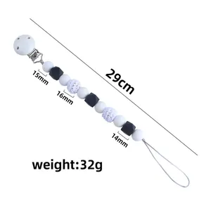 DIY baby speenkoord met siliconen kralen en witte gebreide bal, 29cm lengte