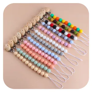 Baby Silikon Schnullerkette Buchenholz Beruhigend Beißring Kette Verlustsicher Halter Leine Für Kleinkinder Jungen Mädchen Geschenk