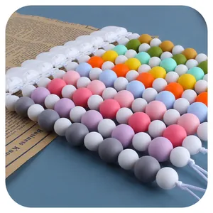 Catenella portacavo per neonati con perle in silicone colorate e clip in plastica sicura