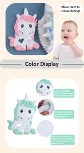 Dettagli della consistenza in silicone e dei rilievi massaggianti del massaggiagengive unicorno