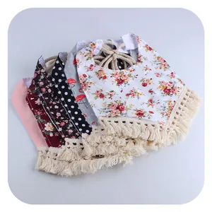 Vintage Tassel Baby Bib Cotton Printed Floral Polka Dot Flamingo Drool Bib For Infants Toddlers Soft Double Layer Saliva Towel