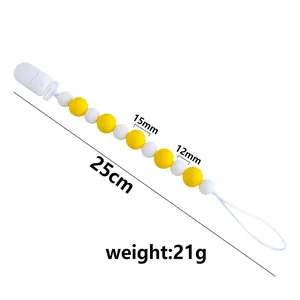 Catenella per ciuccio in silicone con perle gialle e bianche con lunghezza di 25cm e misure
