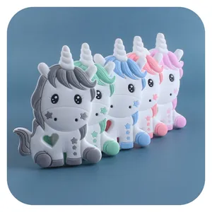Set di 5 massaggiagengive in silicone a forma di unicorno in colori pastello