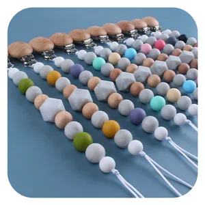 DIY Baby Schnullerkette aus Silikon und Buchenholz mit Marmor- und Geometrieperlen