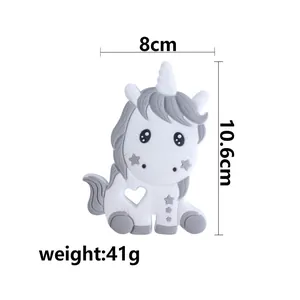 Massaggiagengive a forma di unicorno in silicone bianco e grigio per neonati