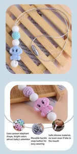 Detailed macro view of the food-grade silicone elephant teether beads and safety clasp