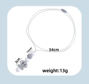 Detailed size specifications for silicone elephant teething necklace with 15mm round beads