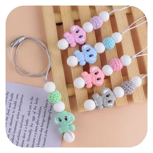 Baby Silicone Elephant Teether Necklace Cartoon BPA Free Silicone Crochet Beads Soothing Teething Toy For Infant Kids Jewelry