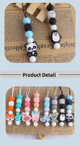 Detailed close-up of colorful food-grade silicone teething beads and animal-shaped pendants