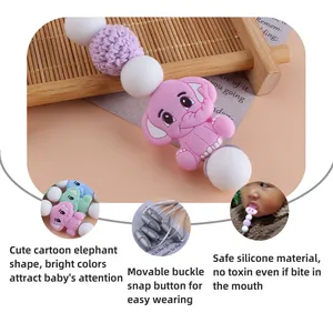 Silicone elephant baby teething necklace with colorful chewable beads for soothing