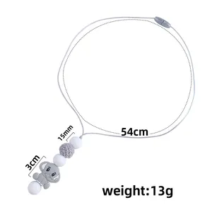 Silicone baby teething necklace with grey elephant pendant and 15mm beads, 54cm long