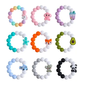Baby Silicone Teether Bracelet Cartoon Animal Avocado Elephant Panda Soothing Molar Toy For Infant Toddler Teething Relief