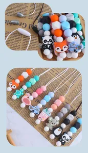 Detailed assortment of colorful silicone teething beads and cute animal-shaped pendants