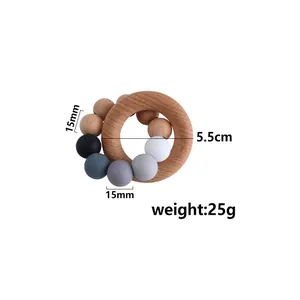 DIY beech wood ring and macaron silicone bead teething bracelet for baby sensory play