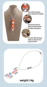 Silicone baby teething necklace with cartoon fox and ice cream pendants, 52cm length