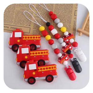 Cartoon Fire Truck Baby Silicone Teether And Pacifier Clip Set For Infant Soothing Teething Relief Food Grade Material BPA Free