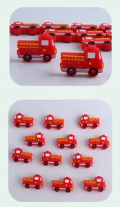 Vista macro de cuentas de camión de bomberos de silicona roja para chupeteros y mordedores