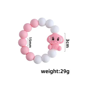 Pink elephant baby silicone teether bracelet with 15mm beads and avocado theme toy