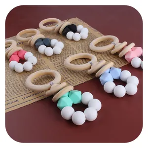 DIY baby wooden ring teether with silicone beads for soothing and teething relief