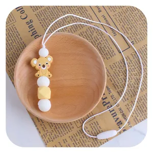 Collier de dentition koala en silicone jaune avec perles géométriques pour bébés