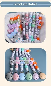 Set dentizione volpe in silicone e catenella portaciuccio in vari colori pastello