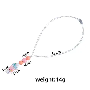 Silicone teething necklace with pink milk tea pendant and safety clasp, 52cm length