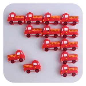 Cuentas de Dentición de Silicona de Camión de Bomberos de Dibujos Animados Sin BPA Silicona de Grado Alimenticio para Cadena de Chupete Accesorios Calmantes para Bebés