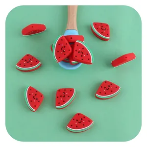 Cartoon Wassermelone Silikon Beißperlen DIY Schnullerkette Zubehör Silikon Baby Beißspielzeug Perlen Mit Lächeln Gesicht